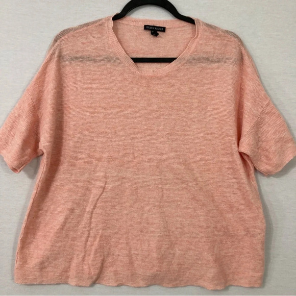 Eileen Fisher Salmon Pink Organic Linen Stretch Pullover Relaxed Fit Top Small - Picture 1 of 10
